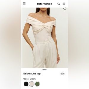 NWT The Reformation, Ezlynn Knit Top, size S, cream